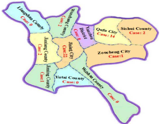 图1:济宁市城区,曲福市和扬州区.